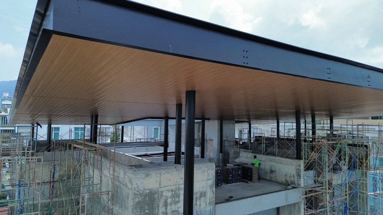Large modern roof awning project by One Roof Solutions
